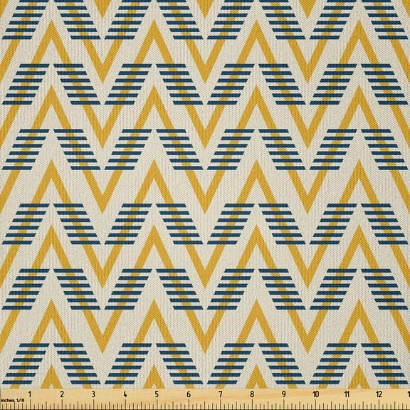 Ambesonne Abstract Fabric by the Yard Microfiber, Geometric Pattern Zigzags, 10 Yards, Eggshell Dark Yellow