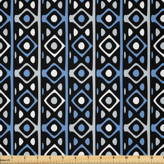 Ambesonne Abstract Fabric by the Yard Microfiber, Geometric Repeating Shapes, 1 Yard, Violet Blue and Black