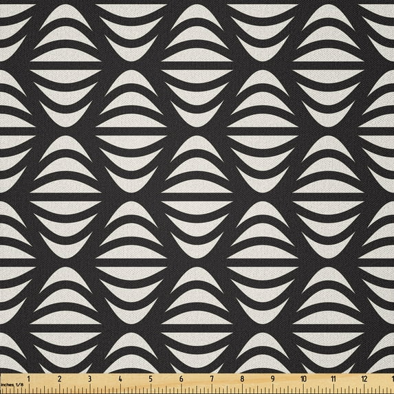 Ambesonne Abstract Fabric by the Yard Microfiber, Geometric Striped Design, 10 Yards, Beige and Charcoal Grey