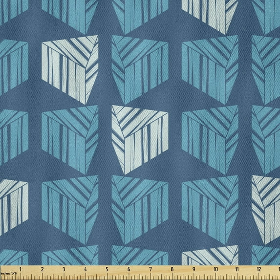 Ambesonne Abstract Fabric by the Yard Microfiber, Graphic Triangular Layout, 2 Yards, Turquoise Blue