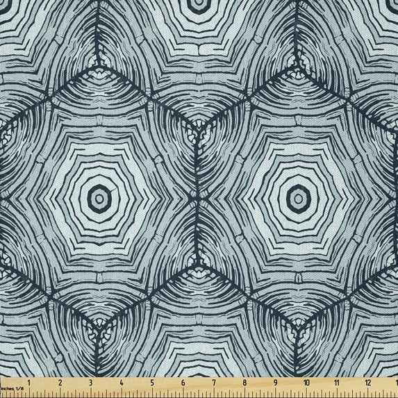 Ambesonne Abstract Fabric by the Yard Microfiber, Growth Rings Circles, 10 Yards, Dark Teal and Pale Blue