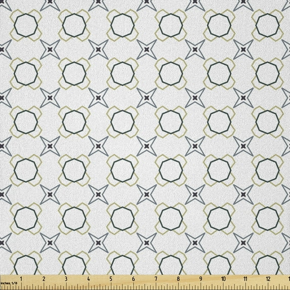 Ambesonne Abstract Fabric by the Yard Microfiber, Hand Drawn Outline Drawing, 10 Yards, Dark Grey Pale Green and White