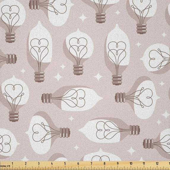 Ambesonne Abstract Fabric by the Yard Microfiber, Items with Heart Filament, 5 Yards, Warm Taupe Pale Eggshell