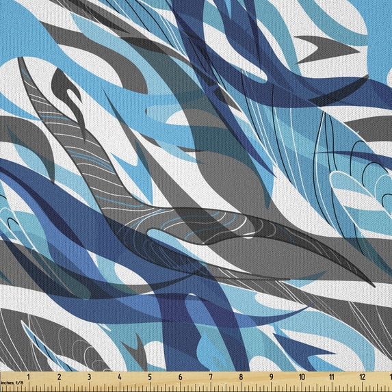 Ambesonne Abstract Fabric by the Yard Microfiber, Modern Art Stripes, 2 Yards, Grey Blue White