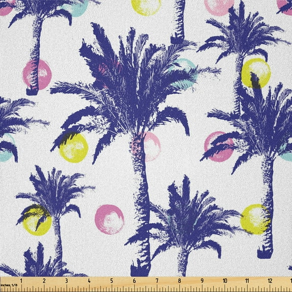 Ambesonne Abstract Fabric by the Yard Microfiber, Palms and Stroked Rounds, 3 Yards, Dark Lavender Multicolor