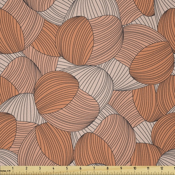 Ambesonne Abstract Fabric by the Yard Microfiber, Pastel Doodle Wave Tiles, 10 Yards, Burnt Sienna Eggshell