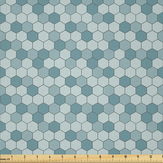 Ambesonne Abstract Fabric by the Yard Microfiber, Patchwork Haxagon Patterns, 3 Yards, Pale Teal Blue Grey