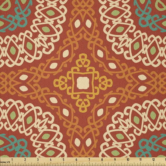 Ambesonne Abstract Fabric by the Yard Microfiber, Pattern in Earth Tones, 2 Yards, Burnt Orange Multicolor