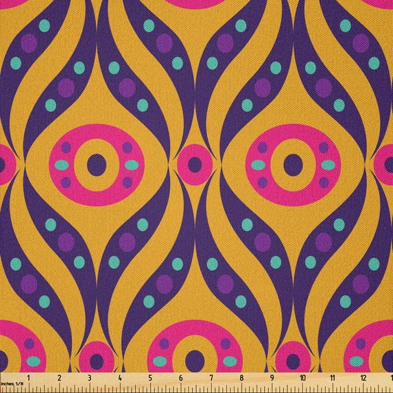 Ambesonne Abstract Fabric by the Yard Microfiber, Quirky Oriental Ethnic, 10 Yards, Orange and Purple