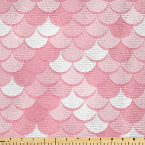 Ambesonne Abstract Fabric by the Yard Microfiber, Repeating Half Circles, 1 Yard, Rose Pale Pink