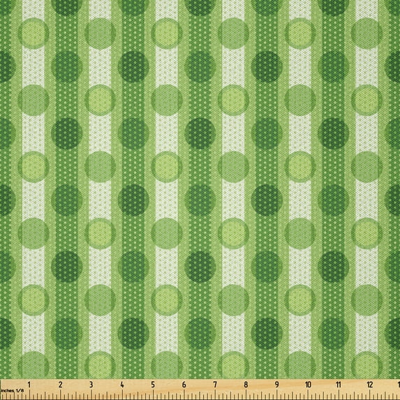 Ambesonne Abstract Fabric by the Yard Microfiber, Retro Circles Background, 3 Yards, Lime Green Fern Green