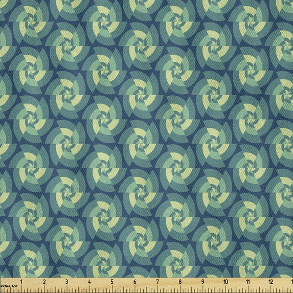 Ambesonne Abstract Fabric by the Yard Microfiber, Retro Triangles, 10 Yards, Blue Teal Pale Green