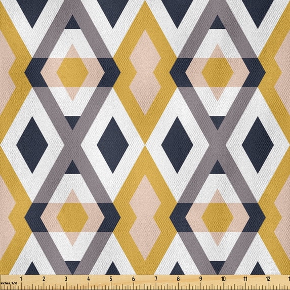 Ambesonne Abstract Fabric by the Yard Microfiber, Rhombuses Infinity, 2 Yards, Earth Yellow Taupe Grey