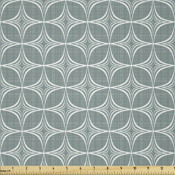 Ambesonne Abstract Fabric by the Yard Microfiber, Round Square Structures, 5 Yards, Dark Sea Green and White