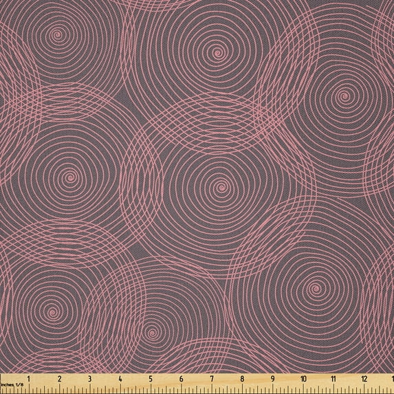 Ambesonne Abstract Fabric by the Yard Microfiber, Spiral Circle Swirls, 10 Yards, Pink Warm Taupe