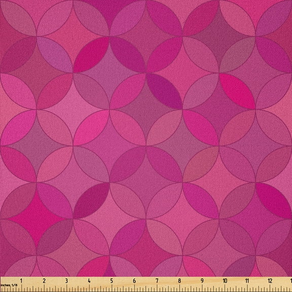 Ambesonne Abstract Fabric by the Yard Microfiber, Star Patterns from Circles, 1 Yard, Dark Magenta Magenta