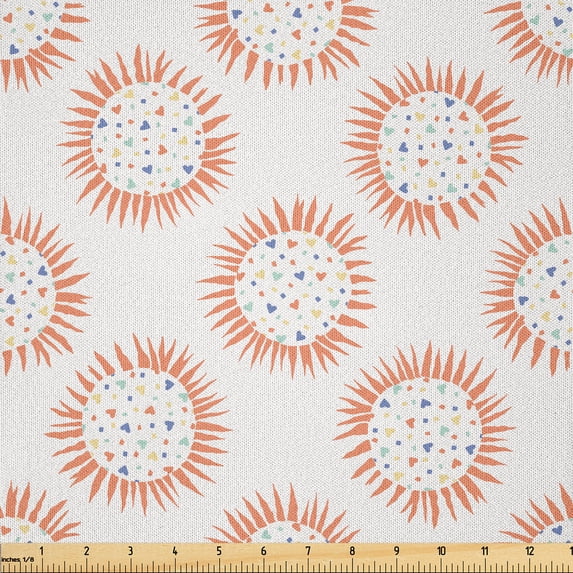 Ambesonne Abstract Fabric by the Yard Microfiber, Sun with Mini Hearts, 1 Yard, Coconut Salmon