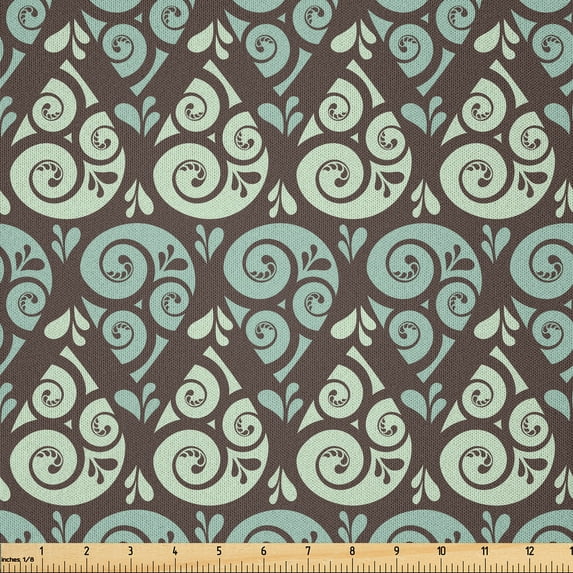 Ambesonne Abstract Fabric by the Yard Microfiber, Swirled Raindrops, 2 Yards, Mint Green Seafoam Brown