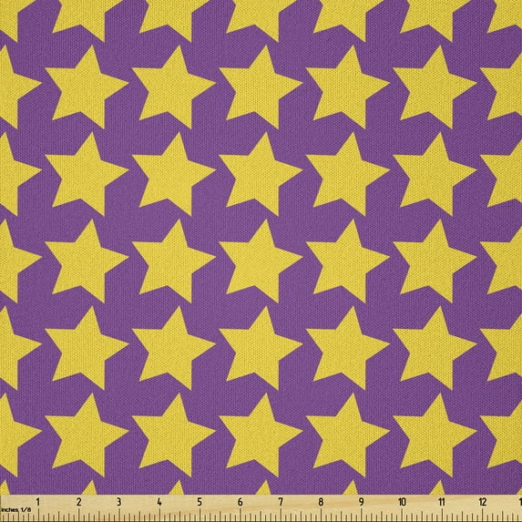 Ambesonne Abstract Fabric by the Yard Microfiber, Symmetrical Stars Pattern, 1 Yard, Fuchsia and Earth Yellow