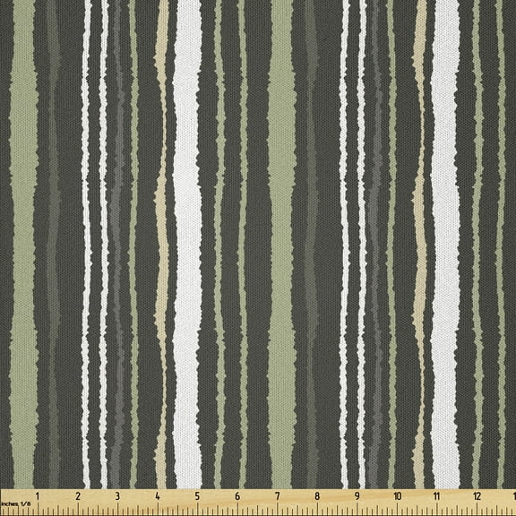 Ambesonne Abstract Fabric by the Yard Microfiber, Torn Paper Effect Stripes, 10 Yards, Pale Green Army Green