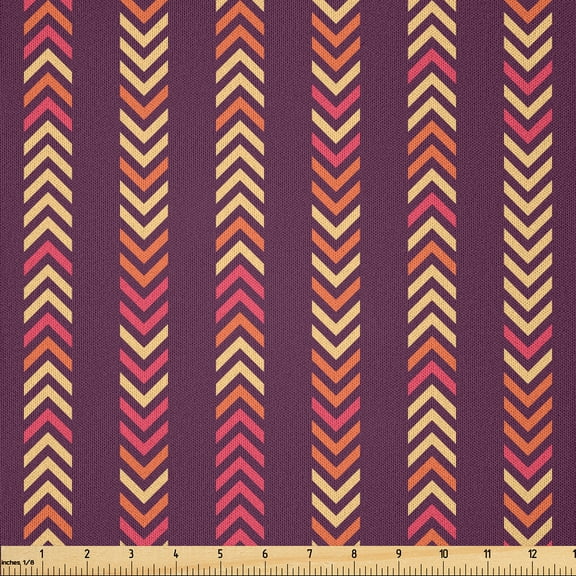 Ambesonne Abstract Fabric by the Yard Microfiber, Vertical Order Motifs Art, 1 Yard, Plum and Burnt Sienna