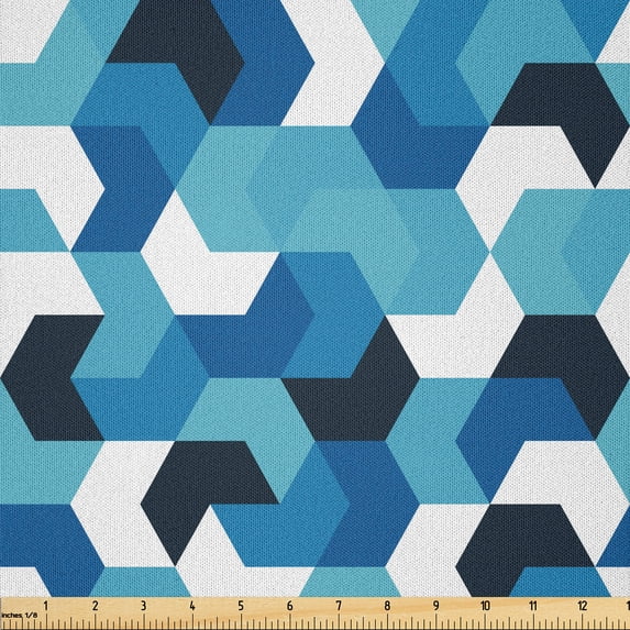 Ambesonne Abstract Fabric by the Yard Microfiber, Vintage Mid Century Modern, 3 Yards, Seafoam Blue and White