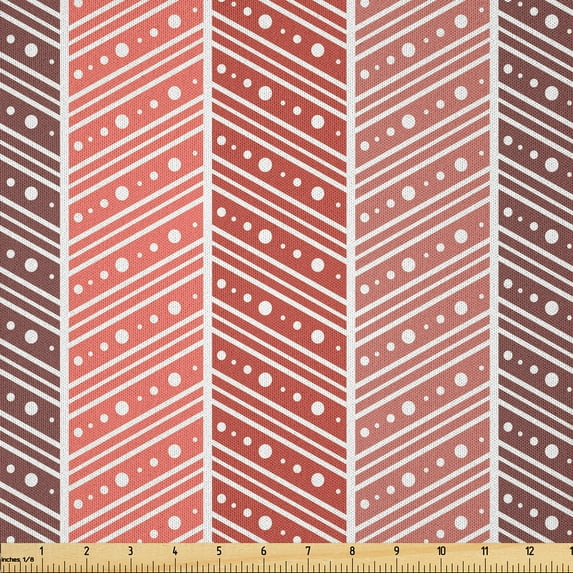 Ambesonne Abstract Fabric by the Yard Microfiber, Warm Colored Bars Waves, 1 Yard, Coral Dried Rose Rust
