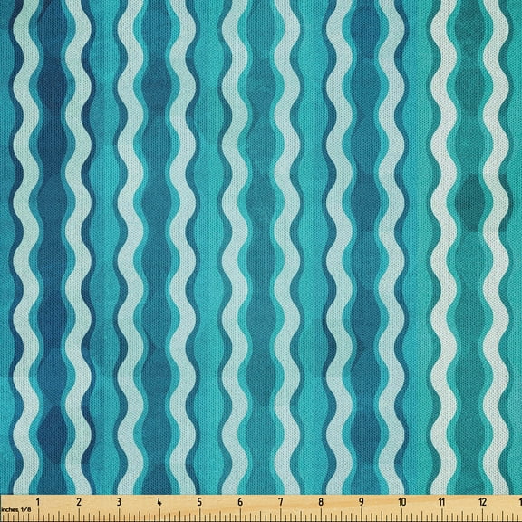 Ambesonne Abstract Fabric by the Yard Microfiber, Wavy Stripe Pattern, 1 Yard, Aqua Blue Turquoise