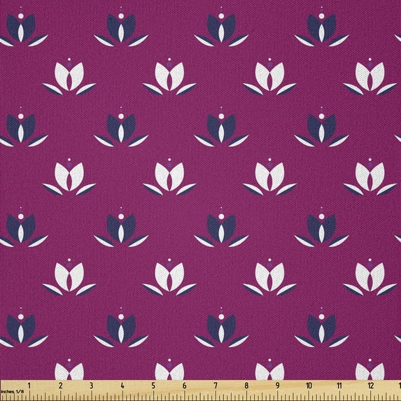 Ambesonne Abstract Fabric by the Yard Microfiber, Whimsical Flower Like Art, 10 Yards, Raspberry and Indigo