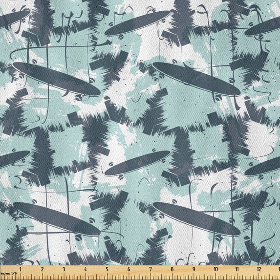 Ambesonne Abstract Fabric by the Yard Microfiber, Youth Grunge Style Forms, 1 Yard, Pale Blue and Purpleblue