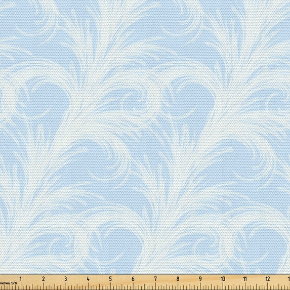 Ambesonne Abstract Fabric by the Yard, Modern Art Feather in Wind, 1 Yard, Soft Blue Off White