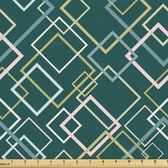 Ambesonne Abstract Fabric by the Yard Upholstery, Modern Geometric Squares, 5 Yards, Dark Teal Multicolor