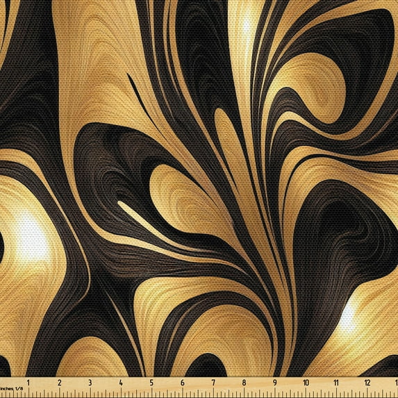 Ambesonne Abstract Fabric by the Yard Upholstery, Oriental Influenced Swirls, 3 Yards, Pastel Brown and Dark Brown