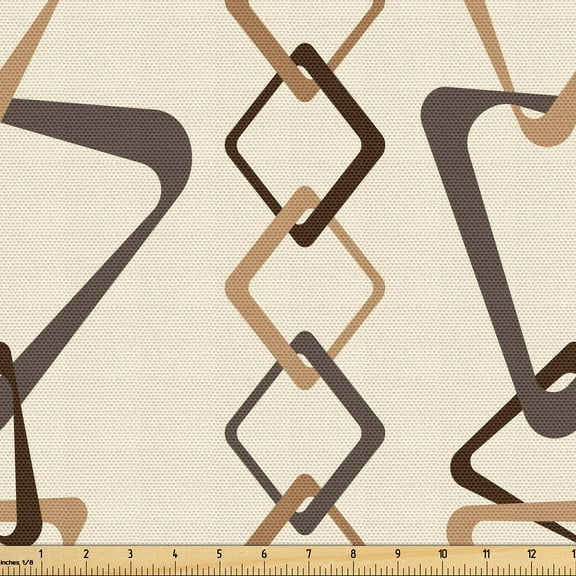 Ambesonne Abstract Fabric by the Yard, Rhombus Forms Pattern Art, 2 Yards, Taupe Caramel and Champagne
