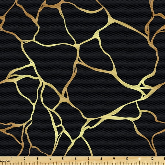 Ambesonne Abstract Fabric by the Yard Upholstery, Stone Marble Look Print, 3 Yards, Charcoal Grey and Mustard