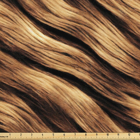 Ambesonne Abstract Fabric by the Yard Upholstery, Surreal Style Wavy Pattern, 3 Yards, Pastel Brown Seal Brown