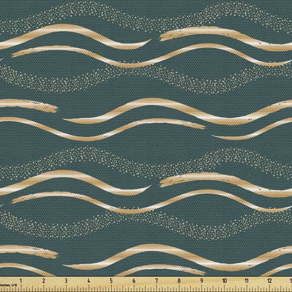 Ambesonne Abstract Fabric by the Yard Upholstery, Swirly Wave Boho Modern, 1 Yard, Teal and Pale Brown