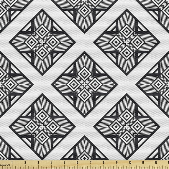 Ambesonne Abstract Fabric by the Yard Upholstery, Art Deco Geometric Feels, 2 Yards, Dark Grey Pearl