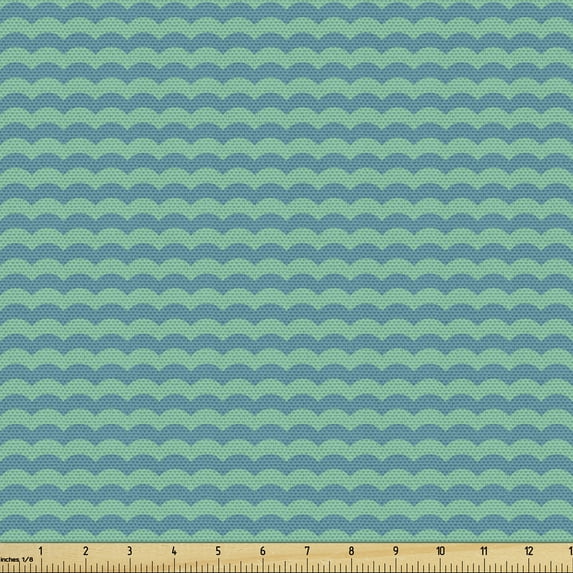 Ambesonne Abstract Fabric by the Yard Upholstery, Basic Wavy Bumpy Stripes, 1 Yard, Cadet Blue and Sea Green