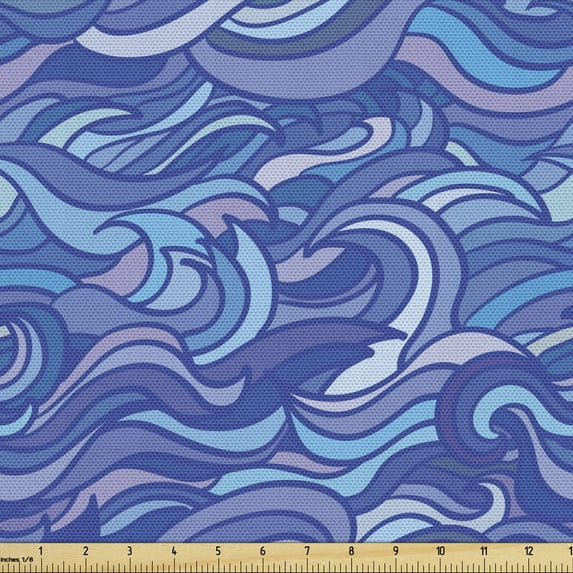 Ambesonne Abstract Fabric by the Yard Upholstery, Blue Tones Knotty Waves, 10 Yards, Multicolor
