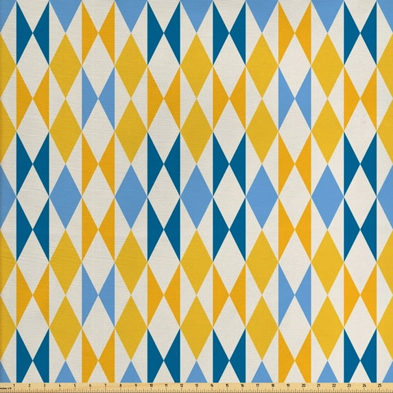 Ambesonne Abstract Fabric by the Yard Upholstery, Blue and Orange Shapes, 5 Yards, Ivory Pale Orange Blue