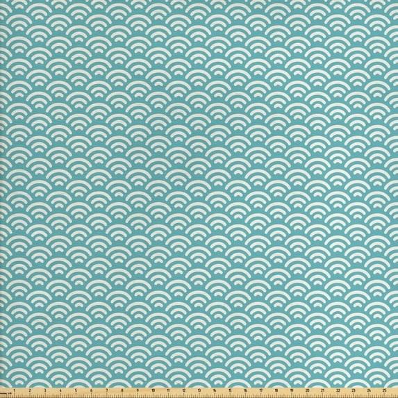 Ambesonne Abstract Fabric by the Yard Upholstery, Bold Water Fishing, 10 Yards, Turquoise White