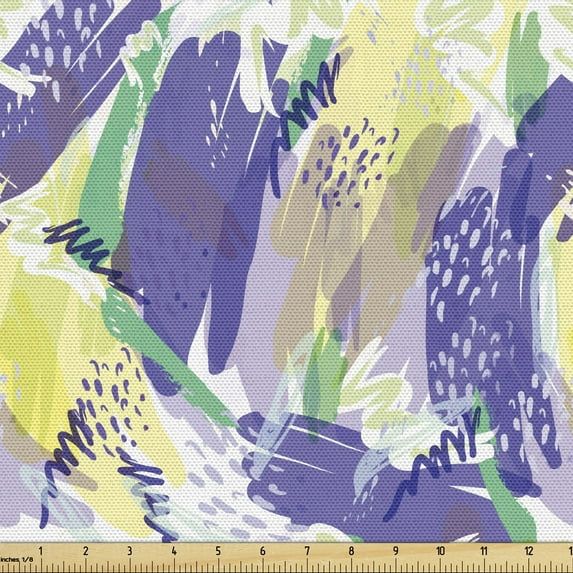 Ambesonne Abstract Fabric by the Yard Upholstery, Brushstroke Pastel Colors, 2 Yards, Blue Violet and Pale Green