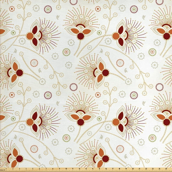 Ambesonne Abstract Fabric by the Yard Upholstery, Chevrons and Flowers, 5 Yards, Burgundy Orange Cream