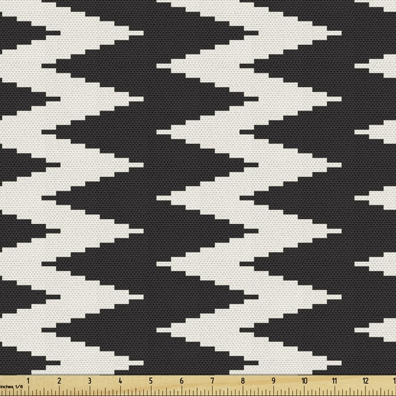 Ambesonne Abstract Fabric by the Yard Upholstery, Classic Zigzags Pattern, 2 Yards, Dark Grey Eggshell