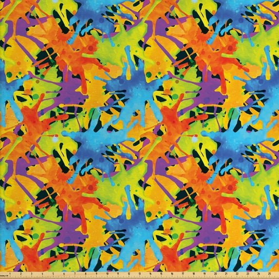 Ambesonne Abstract Fabric by the Yard Upholstery, Color Splashes Funky, 3 Yards, Multicolor