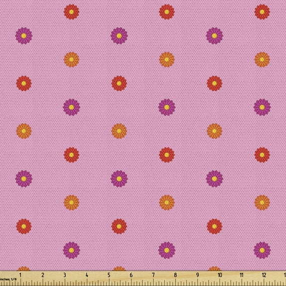 Ambesonne Abstract Fabric by the Yard Upholstery, Colorful Flower Motifs, 5 Yards, Pink Multicolor