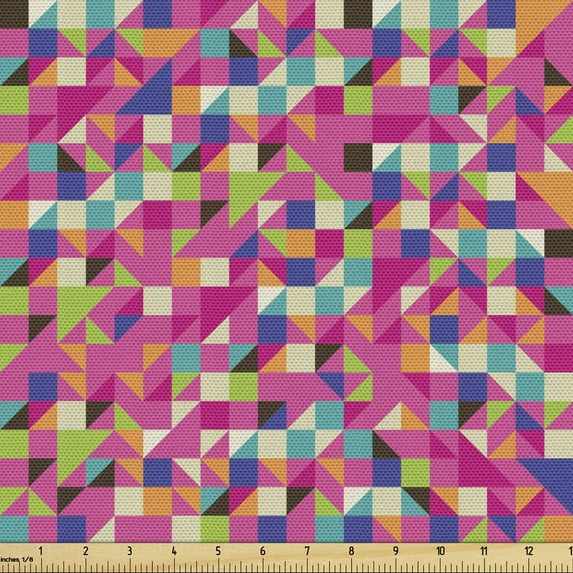 Ambesonne Abstract Fabric by the Yard Upholstery, Colorful Geometric Shapes, 2 Yards, Multicolor