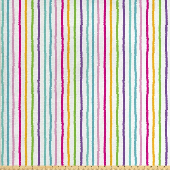 Ambesonne Abstract Fabric by the Yard Upholstery, Colorful Rainbow Stripes, 2 Yards, Multicolor