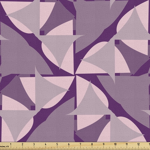 Ambesonne Abstract Fabric by the Yard Upholstery, Complex Shapes Design Art, 2 Yards, Purple Mauve Pale Pink